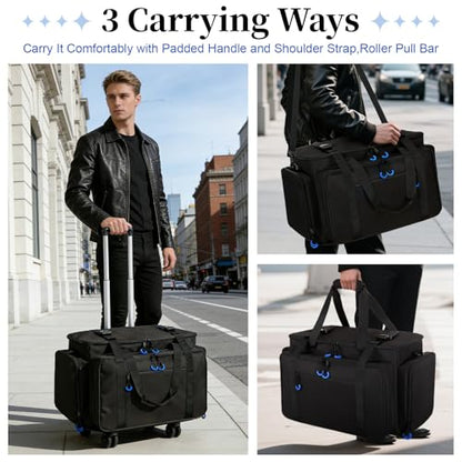 Large Rolling Dj Cable Bag with Detachable Dividers, Bottom Pad - color: Blue, style: Rolling Dj Cable Bag