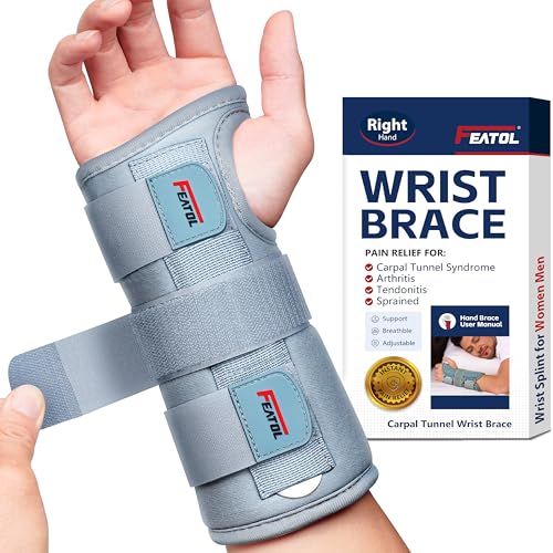 FEATOL Carpal Tunnel Wrist Brace Night Support, Adjustable Right Hand Brace - size: Large/X-Large (Pack of 1), style: Right Hand -Grey