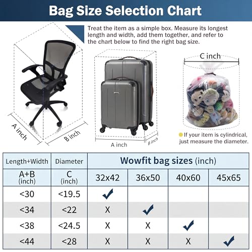 Wowfit 5 CT 45x65 inches Extra Large Clear Plastic Bags Perfect for Car Seat, Luggage, Suitcase, Stroller, Chair, Kids Bike and Attic Storage (3 Mil Flat Bags)