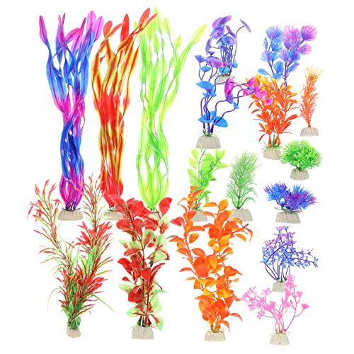 LIOOBO 17pcs Fake Aquarium Plant Water Grass Adornment Realistic Desktop Decoration for Home Fish Tank Accessory