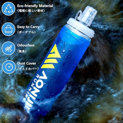 JEELAD Soft Folding Water Bottles TPU Collapsible Flask Hydration Pack Vest Ideal for Running Hiking Cycling Outdoor (03 Blue - 500ml(16.9oz)) - color: 03 Blue - 500ml(16.9oz)