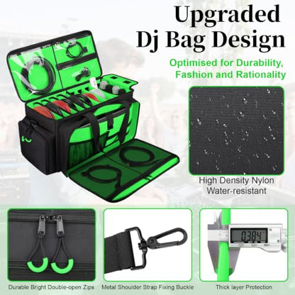 Large Dj Cable Bag with Detachable Dividers, Bottom Pad - color: Green, style: Dj Cable Bag