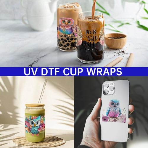 UV DTF Cup Wrap Transfer Stickers, 4 Sheets Owl Rub On Transfers for Tumblers Water Bottles Glass Cups Mugs Ceramics - style: Owl