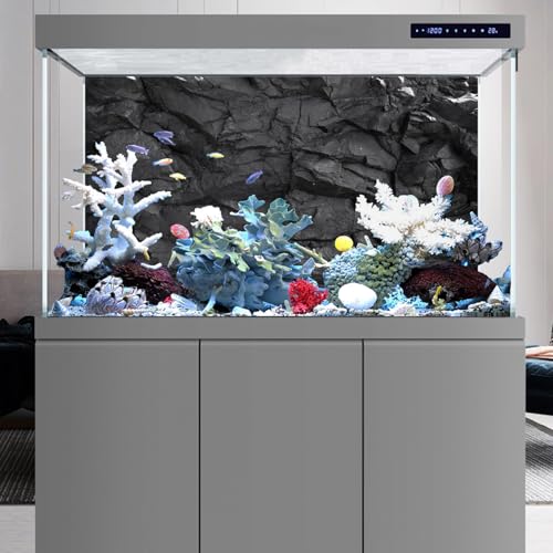 AWERT 48x24 inches Stone Aquarium Background Black Rock Fish Tank Background Rocky Terrarium Background Durable Polyester Background, 48x24in120x60cm