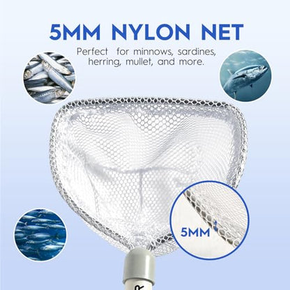 Compact Baitwell Net for Live Bait – Soft Nylon Mesh, Aluminum Frame, EVA Non-Slip Grip & Anti-Drop Rope