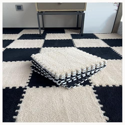 24Pcs Plush Foam Floor Mat Square Interlocking Carpet Tiles 12X12 Inch Puzzle Piece Carpet Squares Thick Fluffy Foam Floor Tiles Carpet for Parlor Bedroom (Black+Lightbrown) - color: Black+lightbrown