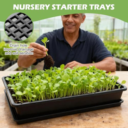 RooTrimmer 5 Pack Soil Blocking Trays(14"x12"x3"), Plastic Flat Plant Tray for Holding or Collecting Drainage Water, Elevated Microgreen Seed Starter Tray for Seed Germination (Black) - size: 14.76" L x 12.01" W x 3.27" H