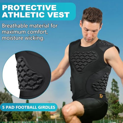 TUOY Adult Rib Chest Protector, New Version - Padded 5 Pads Baseball Football Lacrosse Rib Heart Sternum Guard - color: RY-Black, size: XX-Large