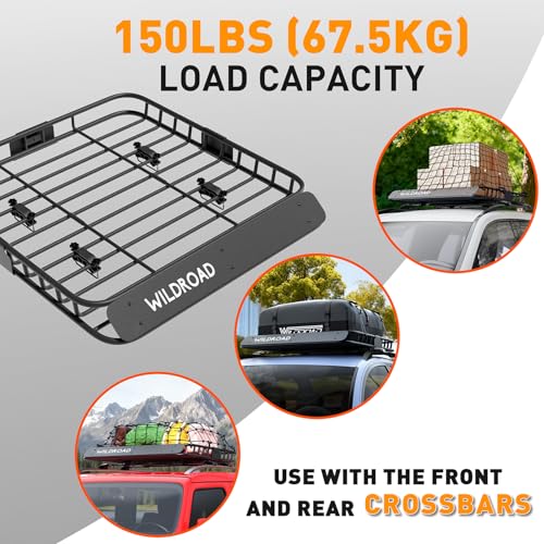 Wildroad Rooftop Cargo Carrier Combo Roof Rack Cargo Basket 43" x 39" x 4" - size: 43" x 39" x 4"