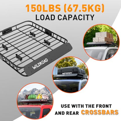 Wildroad Rooftop Cargo Carrier Combo Roof Rack Cargo Basket 43" x 39" x 4" - size: 43" x 39" x 4"