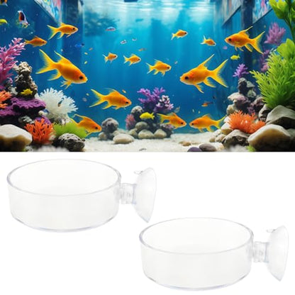 2 Pack 60mm Aquarium Shrimp Feeder Dish with Suction Round Clear Fish Tank Food Tray Container Feeder Bowl Prevent Food Spilling