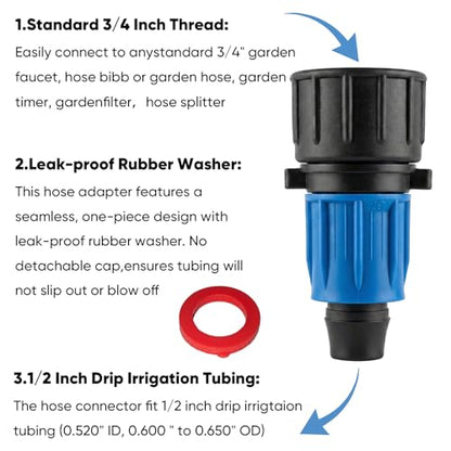 Drip Irrigation Tubing Hose Connector: 3 Pack 3/4" to 1/2" Irrigation Faucet Hose Adapter,3/4 Inch Garden Faucet Drip Irrigation Parts - size: 1/2 inch Tubing Connector*3