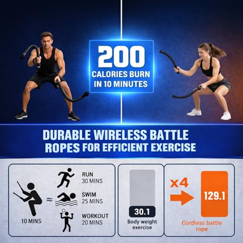 Cordless Battle Ropes (2 PCS) – Portable Weighted Ropeless Battle Rope Sticks with Hand Gloves for HIIT Workout, Home Gym Strength & Cardio Training (Pink)
