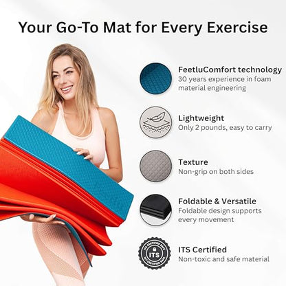 Foldable Yoga Mat, 72" x 24", 6/8/10/12mm - color: Teal/Orange, size: 24" x 72" x 1/4"