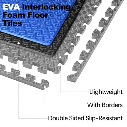 Elevon Puzzle Exercise Gym Flooring Mat,1" Thick EVA Interlocking Foam 18 Tiles Workout Mat for Home Gym, 72 Sq Ft, Midnight, Cushioned, Shock Absorbing