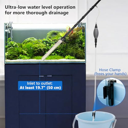AQQA Gravel Vacuum for Aquarium Siphon - Adjustable Flow Fish Tank Cleaner with Handle, Manual Siphon Pump Water Changer Sand Rock Suction Cleaner, Upgraded Hard Hose with Threaded Connection (L) - size: L for tanks under 34" deep
