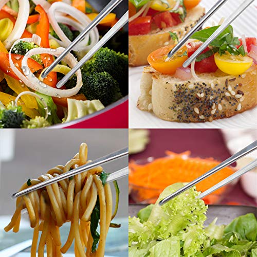 Adecco LLC Stainless Steel Tongs tweezer with precision serrated tips for surgical & sea food (10") - size: 10"