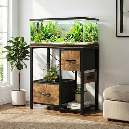 Garvee 20-29 Gallon Fish Tank Stand with Power Outlets, Heavy Duty Metal and Wood Aquarium Stand with 4-Tier Open Storage Shelves and Sturdy Legs - color: Brown, size: 31.5