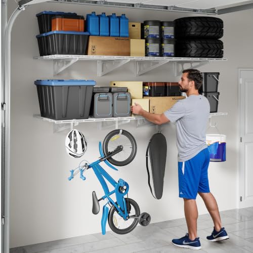 FLEXIMOUNTS 2-Pack Garage Shelving with Hooks, 2x6ft Storage Shelves, White - color: White, size: 2 pack-2x6 ft w/hooks
