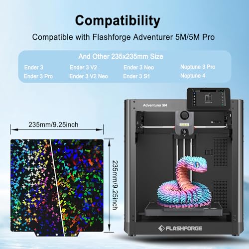 PEF+PEY Build Plate for Adventurer AD5X/5M/5M Pro, Rainbow Confetti +Galaxy Spring Steel Flexible Platform for Neptune 3 Pro/4, Kobra, Ender 3/3 Pro/3S1/3 v2, CR 20/CR 20 Pro, Ender 5/5 Pro - size: 235x235mm