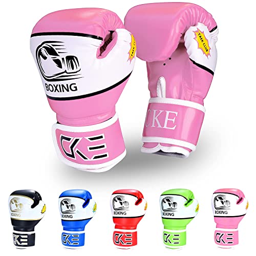 CKE Boxing Gloves for Kids Ages 5-12, Beginner Punch Bag Training Gloves | Youth boxing gloves and kids boxing gloves for boys and girls, ideal for beginner practice, punching drills and training - color: PINK