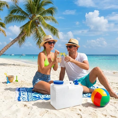 Dicunoy Water Container with Spigot, 4 Gallon Camping Drinking Water Storage Jug, Portable Thick Slim Water Dispenser Carrier for Vehicle, Car, Outdoor, Hiking, Emergency, Hurricane Supplies