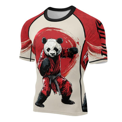 Panda Fighter Men's Short Sleeve Compression Rash Guard MMA Jiu Jitsu BJJ Grappling Base Layer Combat Shirt - color: V1, size: Small