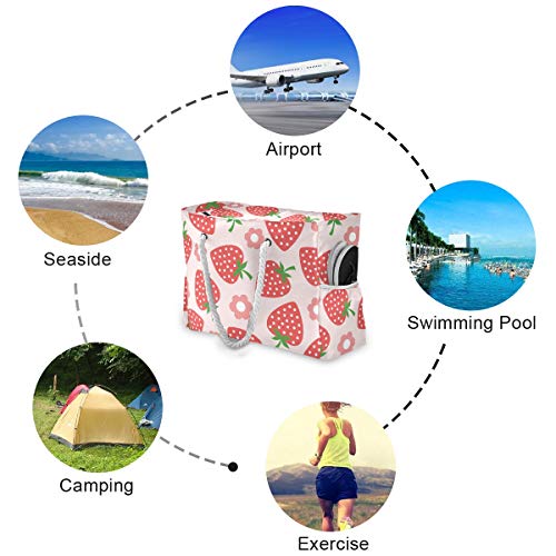 senya Large Beach Bags Totes Canvas Tote Shoulder Bag Soft Wave Water Resistant Bags for Gym Travel Daily Ocean - color: Strawberry
