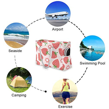 senya Large Beach Bags Totes Canvas Tote Shoulder Bag Soft Wave Water Resistant Bags for Gym Travel Daily Ocean - color: Strawberry