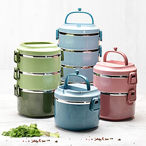 3 Tier Stackable Stainless Steel Lunch Box Sealed(blue, 3 layers) with spoon and fork - color: Blue, size: 3 layers
