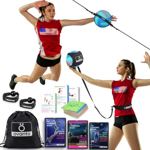 OVANTO Volleyball Training Equipment Kit | Adjustable Practice Hitting Rebounder, Ultra-Stretch Neoprene, Exclusive Elastic Cords, Premium Content - color: ‎VT Pro + Spike MAX