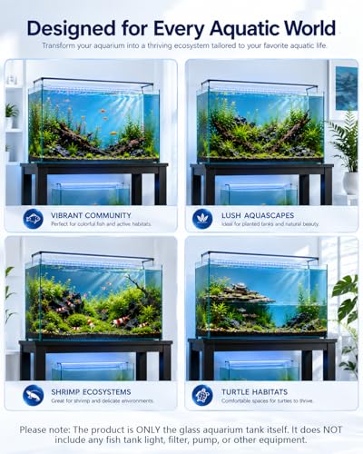 10 Gallon Glass Fish Tank Open-Back Lid, Aquarium Fish Bowl Cube for Betta Goldfish Snails Shrimp Aquatic Planting, Ultra Clear Rimless Low Iron