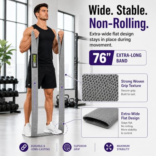 76-Inch Long Fabric Resistance Band Extended Heavy Duty Resistance Band - color: Gray