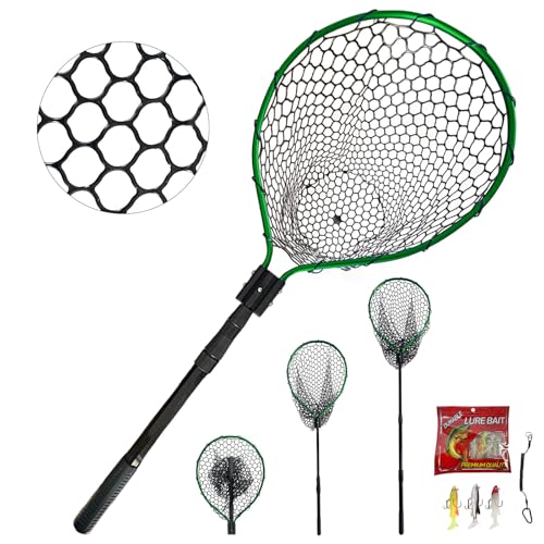 Large Fishing Net with Handle High Strength Landing Net Long Telescoping Rubber Fish Net Extendable Dip Net for Fishing Ideal for River Angling Pier Boat