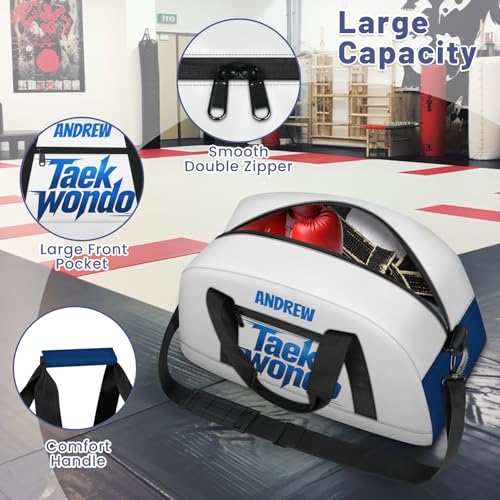 Custom Name Taekwondo Karate Duffle Bag for kids Boy Girls - Personalized Martial Arts Gear Bag - color: Taekwondo Motion
