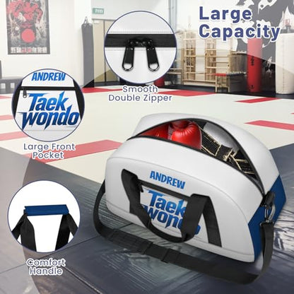 Custom Name Taekwondo Karate Duffle Bag for kids Boy Girls - Personalized Martial Arts Gear Bag - color: Taekwondo Motion