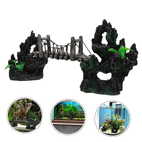 Aquarium Suspension Bridge Decor Lifelike Resin Rockery Adornment Fish Tank Landscaping Statue Unique Aquarium Decoration for Home Office Creative Underwater