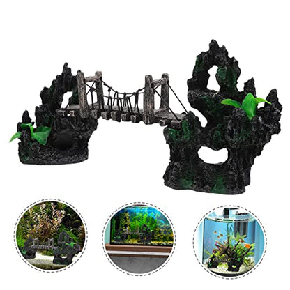 Aquarium Suspension Bridge Decor Lifelike Resin Rockery Adornment Fish Tank Landscaping Statue Unique Aquarium Decoration for Home Office Creative Underwater