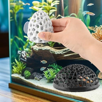 Shrimp Dome Hide, Be-TTA Habitat Fish Tank Tunnel with Suction Cup, Hollow Hemispherical Cave Aquarium Ornament for Small Fish Shrimp Guppy Hiding Resting(Color:White)