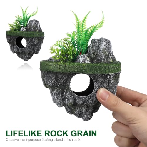 VICASKY Floating Aquarium Decoration Realistic Rock Fish Tank Ornament Hideout Shelter for Fish with Durable Moss Island Design 6.29X4.72X3.14In