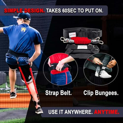 VPX Baseball Harness. Adds 4-6MPH Velocity & Power. Improves Hitting and Pitching Mechanics. Use in any Drill. Pro to Youth - size: Waist MED (22" - 34"), style: Height Lrg (6'0" & Up)