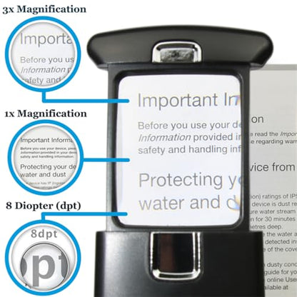 Small Pocket Magnifying Glass 3X with LED Light For Reading Fine Print; Mini Lighted Hand Held Acryl Lens; Read Lables In Stores; Magnify Glasses For Close Work;Helpful Gift For Seniors