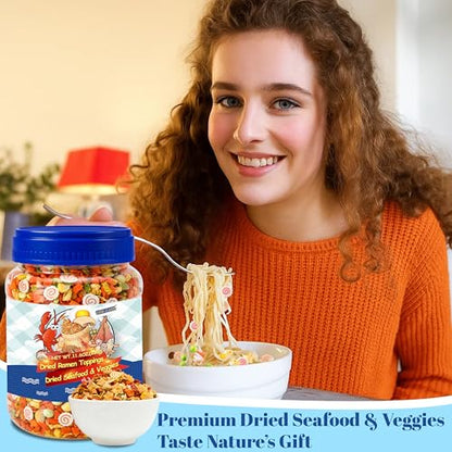 11.6oz Dried Ramen Toppings – 11 Mixed Dehydrated Seafood & Vegetables with Shrimp, Crab & Fishcake, Freeze-Dried Veggies for Soups, Salads, Pizza & Camping Meals