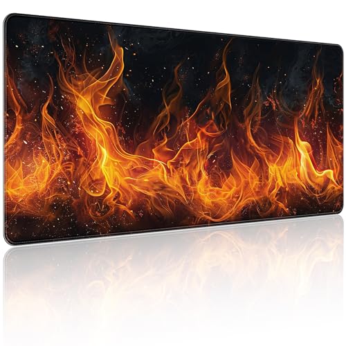 35.4 x 15.7 in, XXL Large Mouse Pad for Desk, Extended Keyboard Mouse Mat for Computer Office, Big Mousepad with Stitched Edges, Gaming Pc-Flame on Black - color: Flame on Black
