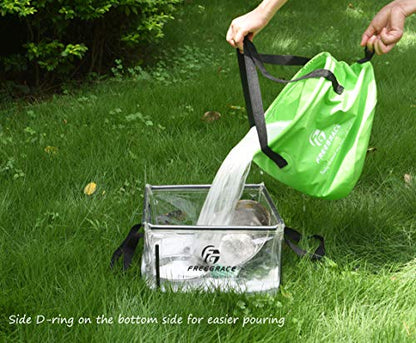 Freegrace Collapsible Bucket with Mesh Tool Pocket - 10L, 16L & 23L Portable Folding Water Container - Heavy Duty 500D Tarpaulin, BPA-Free Wash Basin for Camping, Fishing, RV, and Car Washing - color: Green