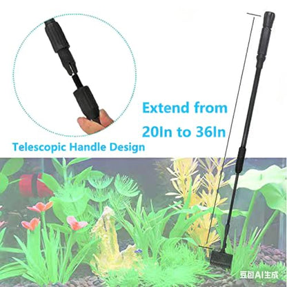 6IN1+1 (2026 New Upgrade Edition) Aquarium Cleaning Tools Long Handle Adjustable Length 20~36Inches Fish Tank Cleaner Kit Algae Scraper Scrubber Brushes Set - size: 20~36In
