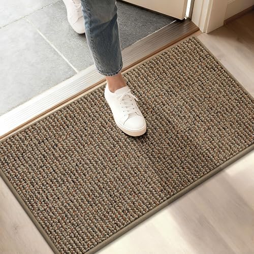 BEQHAUSE Dirt Trapper Door Mat 17" x 30", Non-Slip Doormats (Rolled-Up NO Creases) Washable Entryway Rugs, Dirt Resist and Absorbent Welcome Mat, Low Profile Floor Mats for Front Back Door, Beige - color: Beige, size: 17" X 30" (Rectangular)