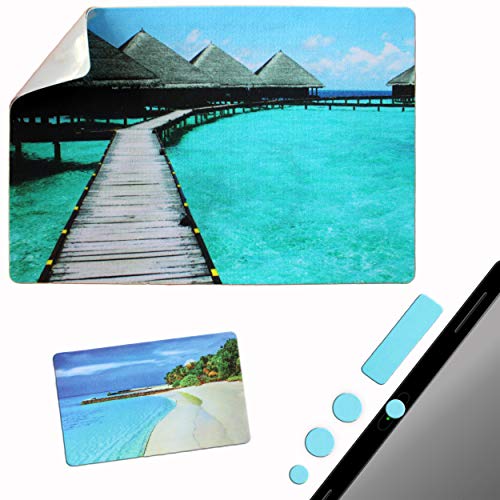 Mouse Pad Adhesive Bottom - Sticks to Any Surface - Portable - Webcam Covers and Screen Cleaner Included (Beach) - color: BEACH