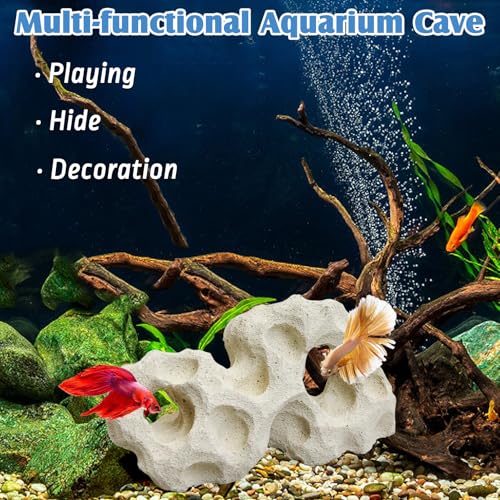 Small Aquarium Cave Ceramic Betta Fish Hideout Fish Tank Decoration Realistic Betta Habitat Shelter for Cichlid Crayfish Shrimp Hiding Resting (3.94" x 1.57" x 2.36")