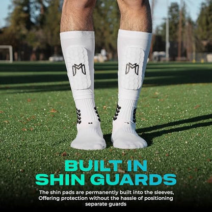 MediCaptain Mini Shin Guards Soccer – Built in Shin Pad Sleeves for Mens, Women, Teens - Small Shin Guards - Lightweight, Breathable Shin Defender Leg Protection - color: White, size: Maxi (5.5 x 2.8 in)
